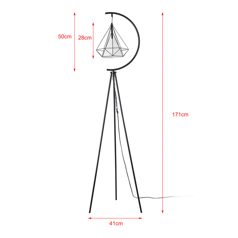 Schiță cotată Lampadar tripod Austell 171cm 1x E27 60W negru/alb [lux.pro]