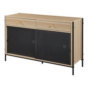 Comoda TV cu 2 usi glisante Tysnes 120x40x75cm PAL metal efect stejar/negru [en.casa]