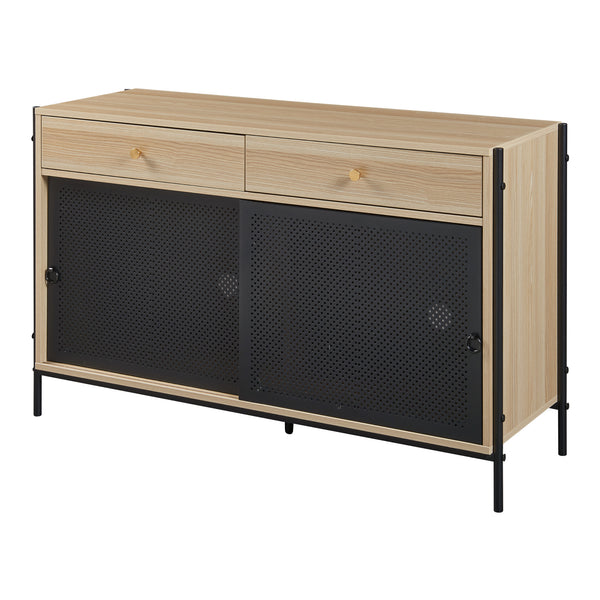 Comoda TV cu 2 usi glisante Tysnes 120x40x75cm PAL metal efect stejar/negru [en.casa]