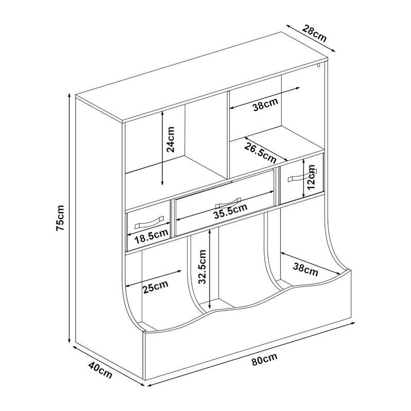 Schiță cotată Raft pentru copii Vastesa 75x80x40cm alb [en.casa]