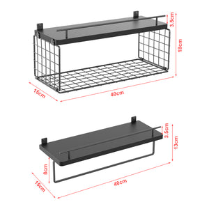 Set 2 rafturi perete baie Vik masuri diferite negru [en.casa]
