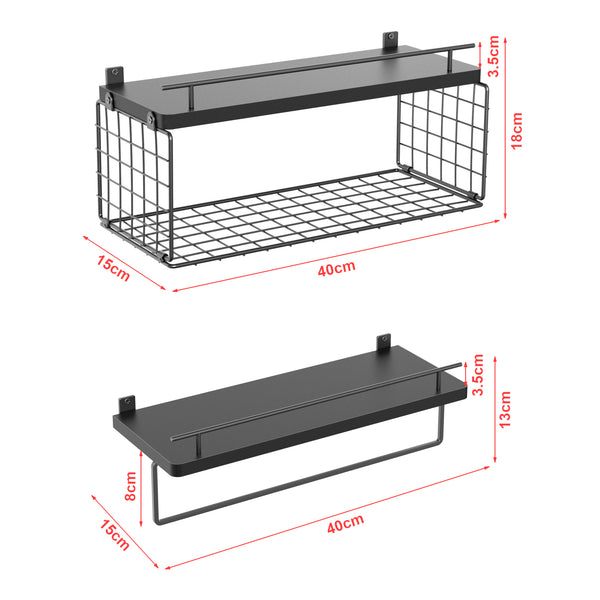 Set 2 rafturi perete baie Vik masuri diferite negru [en.casa]