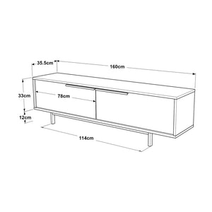 Dulap TV cu 2 usi Kvænangen 160x35,5x45cm pal stejar efect ratan [en.casa]