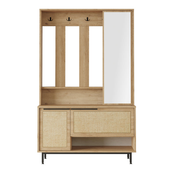 Garderobă compactă Kvænangen 78x112x36 cm aspect stejar/ratan [en.casa]