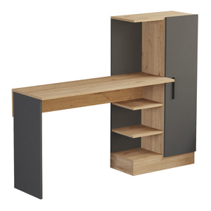 Birou cu dulap si rafturi Varhalo 120x152,5x40cm efect stejar antracit [en.casa]