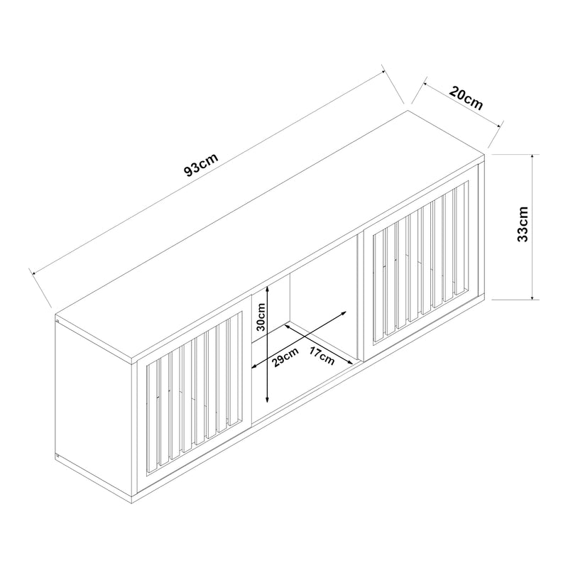 Schiță cotată Raft perete cu 2 usi glisante Ypäjä bambus [en.casa]