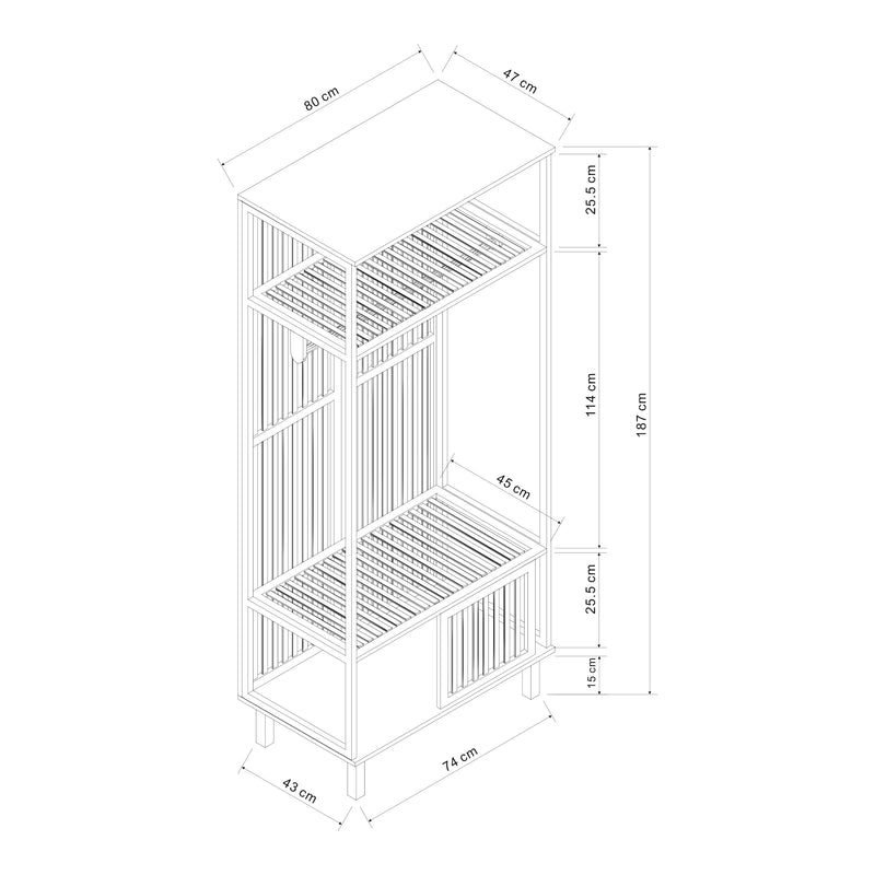 Schiță cotată Cuier haine Ypäjä 187x80x47cm bambus natur [en.casa]