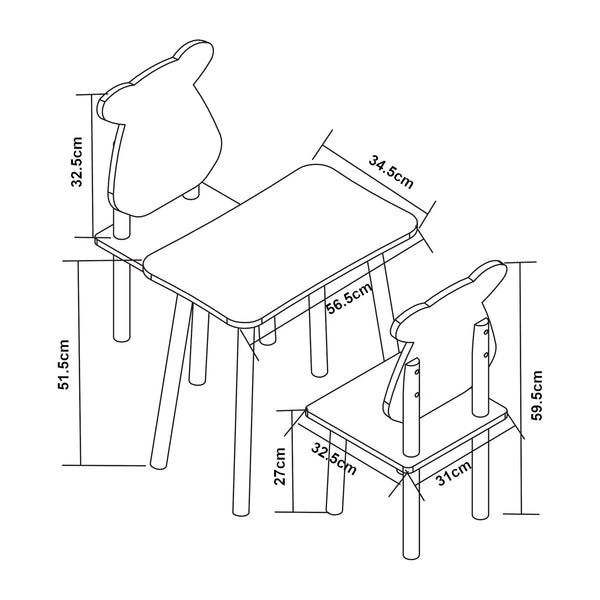Set masa copii cu 2 scaune design ursulet Panjang alb [en.casa]