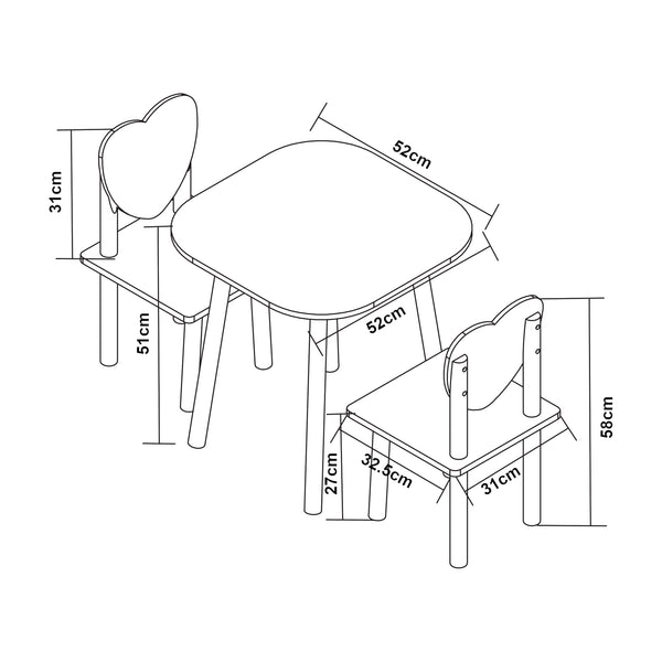 Set masa copii cu 2 scaune design inimioara Siljan alb lila [en.casa]
