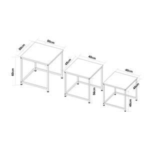 Set 3 masute stivuibile masuri diferite Trollhättan alb marmorat/negru [en.casa]
