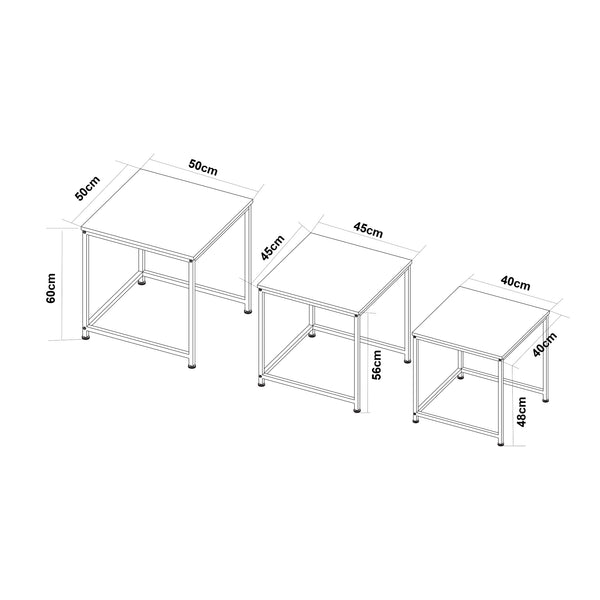 Set 3 masute stivuibile masuri diferite Trollhättan alb marmorat/negru [en.casa]