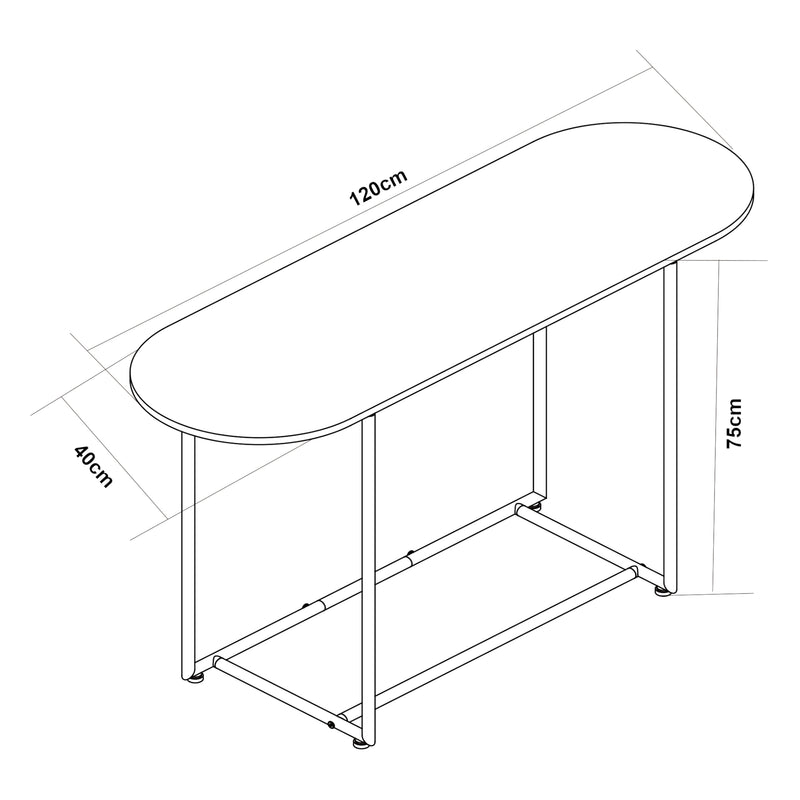 Schiță cotată Consola Nordfron 120x40x75cm alb marmorat/negru [en.casa]