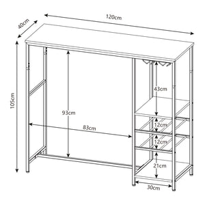 Masa bar Stjørdal 120x40x105cm otel PAL negru/nuc [en.casa]