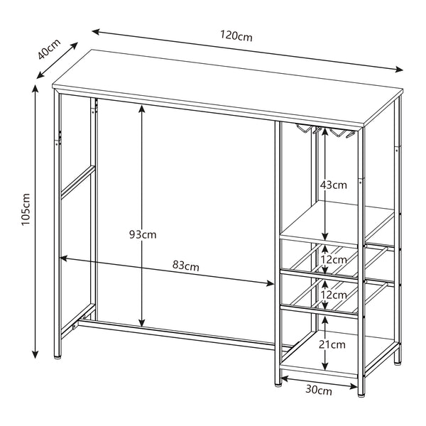 Masa bar Stjørdal 120x40x105cm otel PAL negru/nuc [en.casa]