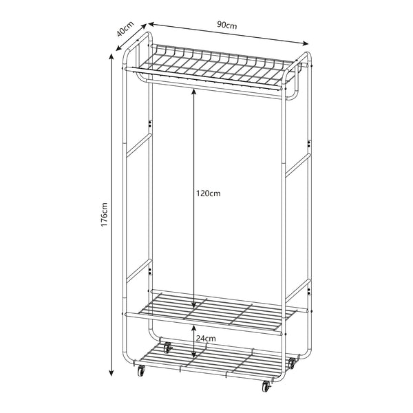 Suport mobil haine Vestvågøy 176x90x40cm otel negru [en.casa]