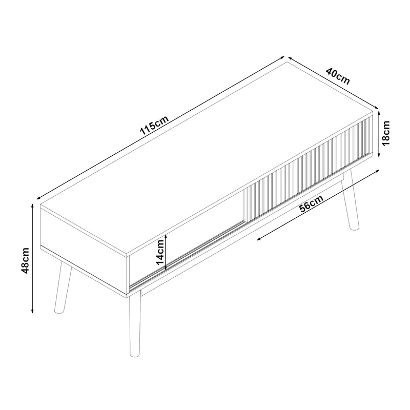 Schiță cotată Comoda TV cu 2 usi culisante Landskrona 115x40x48cm efect stejar [en.casa]