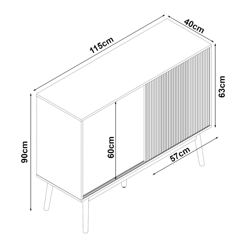 Schiță cotată Comoda cu 2 usi culisante 90x115x40 cm efect lemn stejar [en.casa]