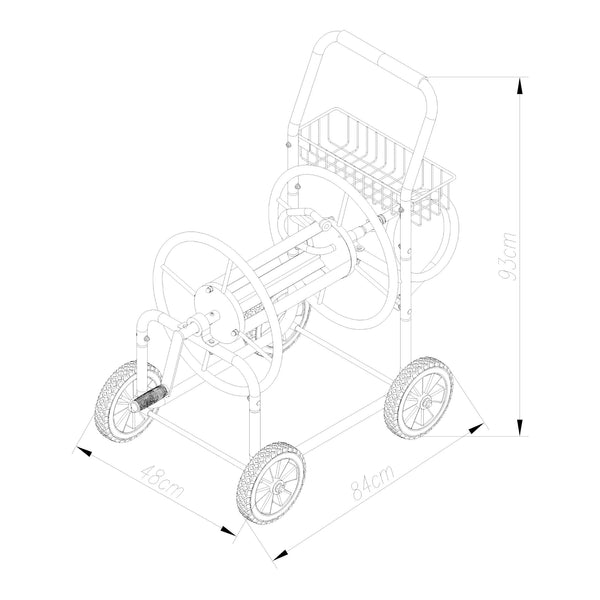 Carucior pentru furtun gradina cu furtun de conectare 1,5m Gelibolu 84x48x93 cm gri [pro.tec]