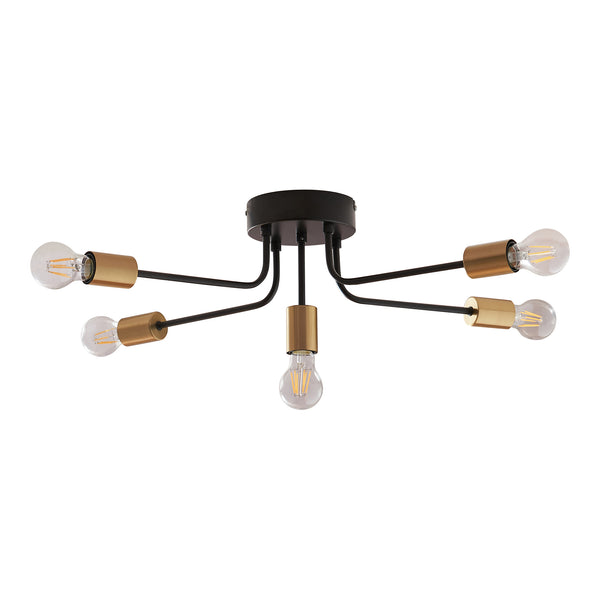 Lampa de plafon  Benfleet, 21 cm 5 x E27 max 60W negru/culoarea alamei [lux.pro]