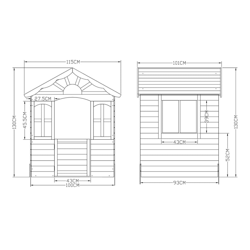 Schiță cotată Casuta joaca copii Lulä 130x115x101 cm lemn multicolor [casa.pro]