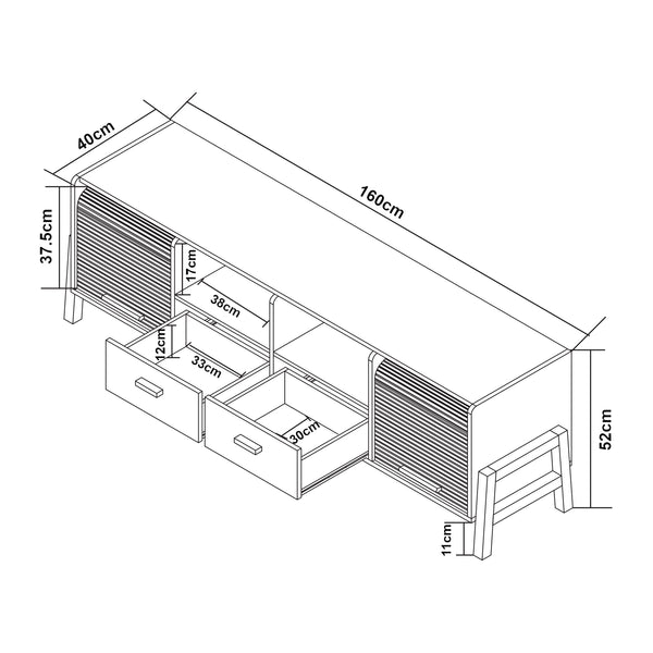 Comoda TV Kvaefjord 160x40x52 cm alb gri natur [en.casa]