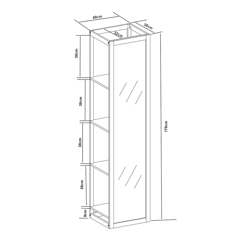 Schiță cotată Raft cu oglinda As 170x40x35 cm bambus [en.casa]