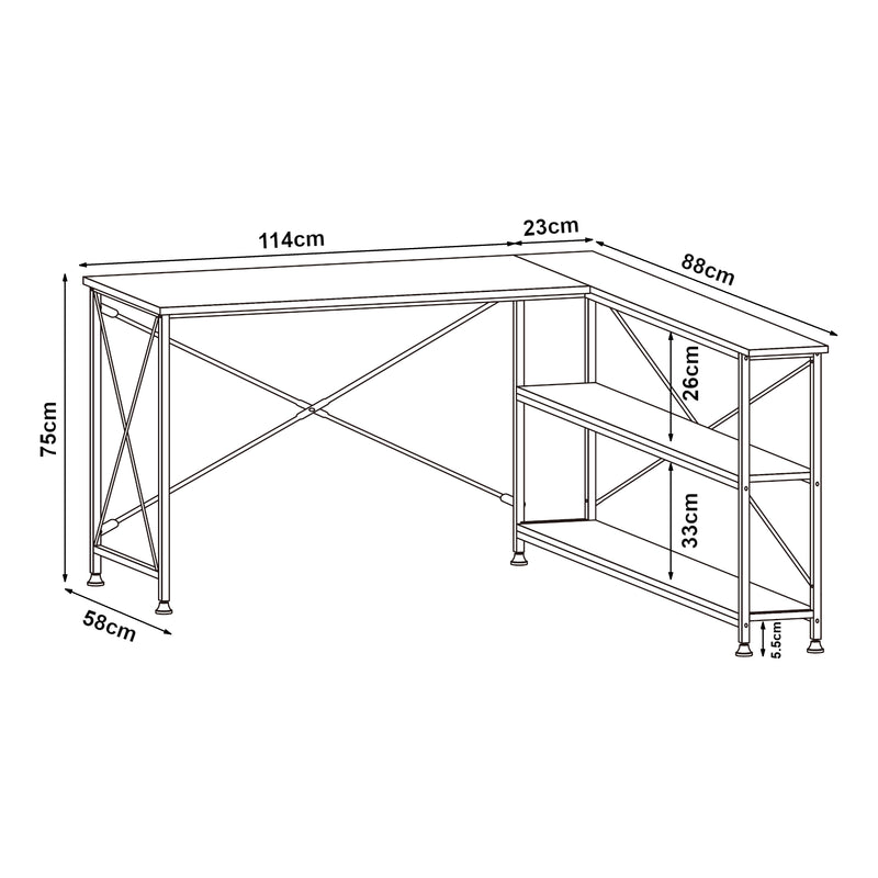 Schiță cotată Birou de colt Raundsvalt 137x88x75 cm negru [en.casa]