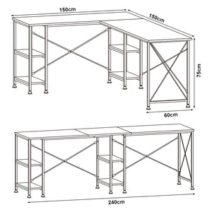 Birou de colt Klirurud 150x150x75 negru/efect lemn stejar [en.casa]
