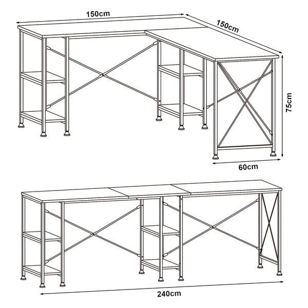 Birou de colt Klirurud 150x150x75 negru/efect lemn stejar [en.casa]