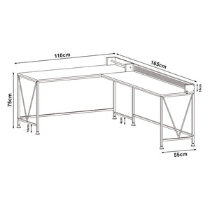 Birou de colt Frelvepirg 165x110x90 cm negru/efect lemn nuc [en.casa]