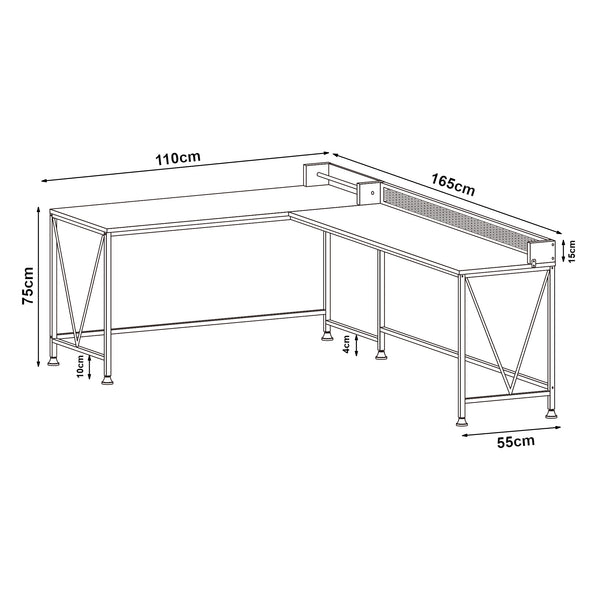 Birou de colt Frelvepirg 165x110x90 cm negru/efect lemn nuc [en.casa]