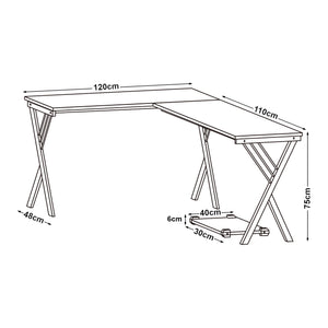 Birou cu suport PC Tarielarg 158x120x75 cm alb/efect lemn stejar [en.casa]