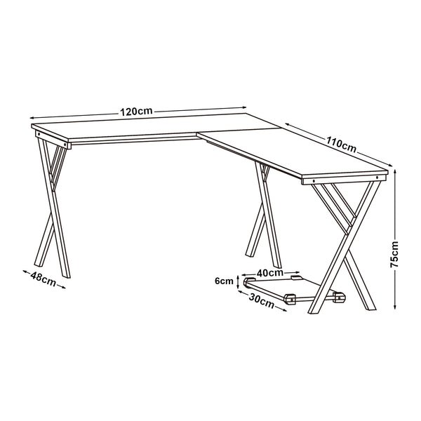 Birou cu suport PC Tarielarg 158x120x75 cm alb/efect lemn stejar [en.casa]