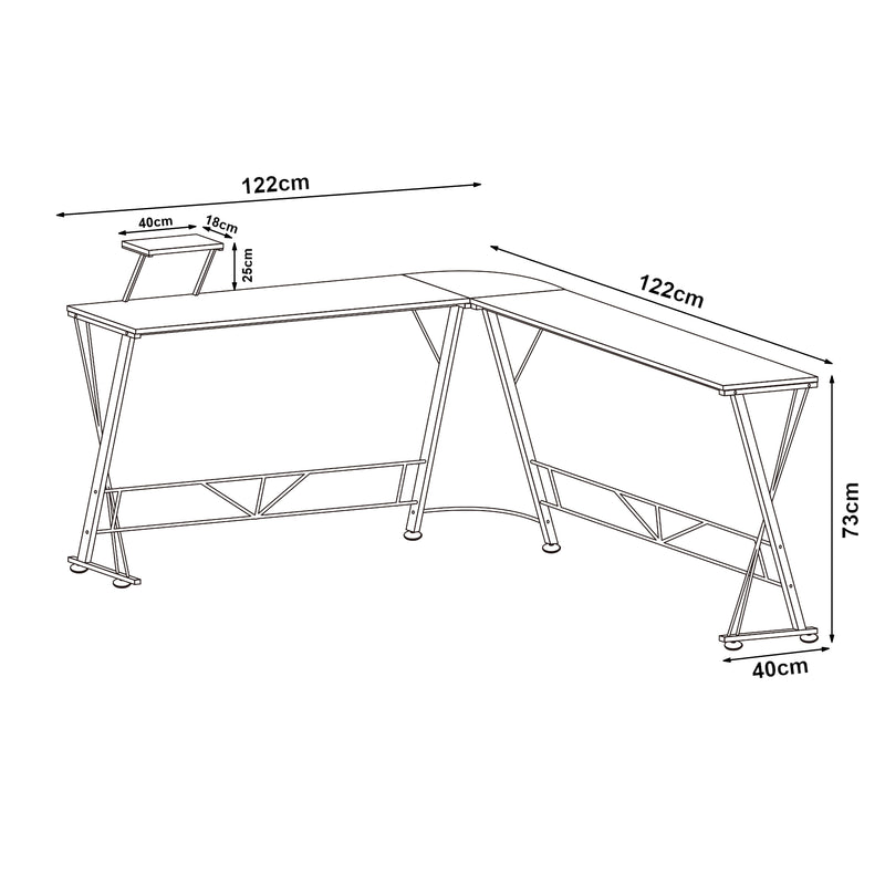 Schiță cotată Birou de colt Yremso 122x122x98 cm negru [en.casa]