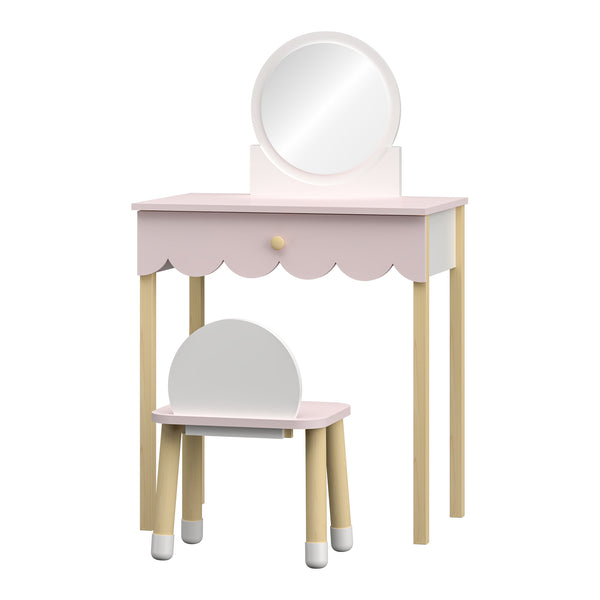 Set masa machiaj cu oglinda si scaun copii Vestnes roz/alb [en.casa]