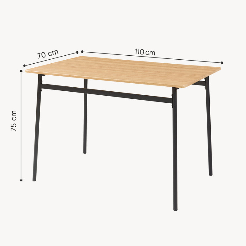 Schiță cotată Set masa si 4 scaune Pollenev 110x70x75 cm efect stejar/negru [en.casa]