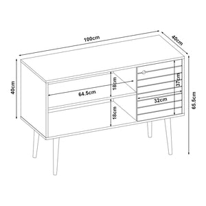 Comoda TV Vare 100x40x65 cm alb/galben/efect nuc [en.casa]