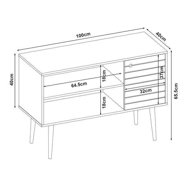 Comoda TV Vare 100x40x65 cm alb/galben/efect nuc [en.casa]