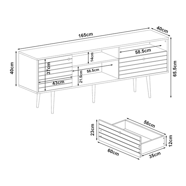 Comoda TV cu usa si sertar Vare 165x40x65 cm alb/efect nuc [en.casa]