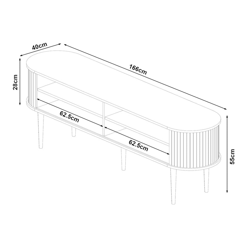 Schiță cotată Comoda TV cu 2 usi glisante Mapia 166x40x55 cm efect lemn nuc [en.casa]