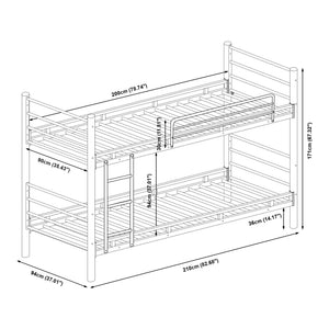 Pat metalic supraetajat  Bevapis, 200x90 cm 300 kg negru [en.casa]