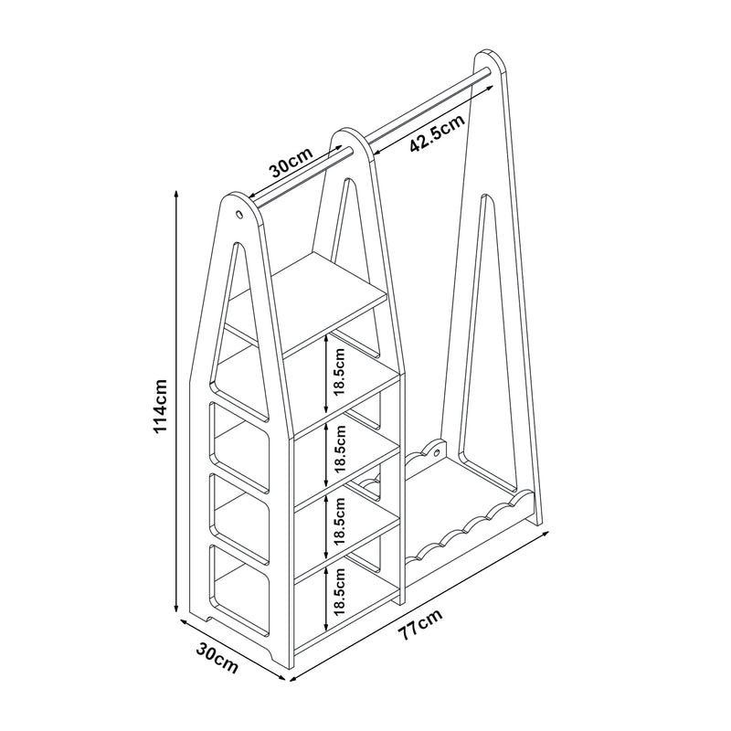 Schiță cotată Garderoba copii Vestnes 114x77x30 cm mdf roz/alb [en.casa]