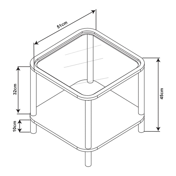 Masuta patrata Latama 51x51x45 cm bambus mdf sticla culoarea bronzului/negru [en.casa]