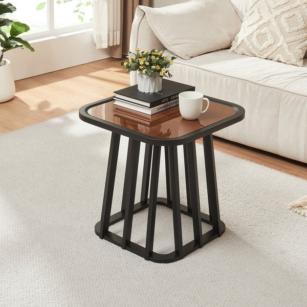 Masuta Burgess 51x51x51 cm negru/efect lemn nuc [en.casa]