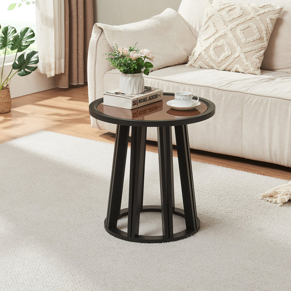 Masuta rotunda Burgess 51x51 cm negru/efect lemn nuc [en.casa]