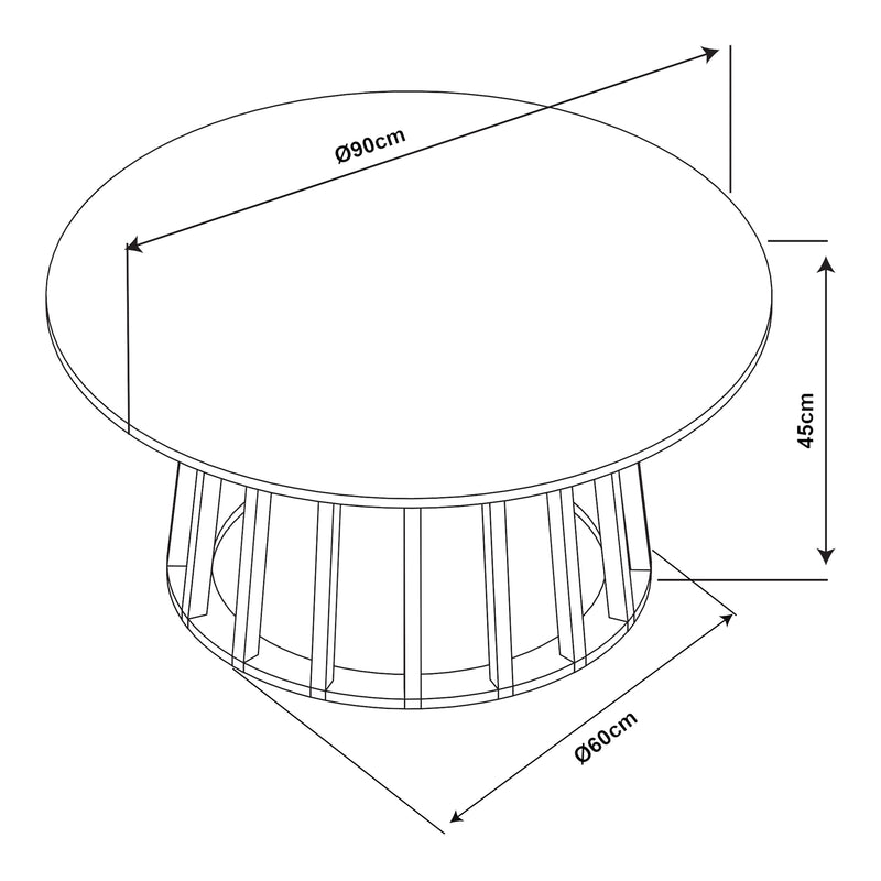 Schiță cotată Masuta cafea rotunda Buzzard 90x45 cm efect beton/negru [en.casa]
