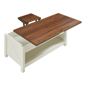 Masa cafea cu blat extesibil si ce se poate ridica Kasama 110x55x54 cm efect lemn nuc/alb [en.casa]