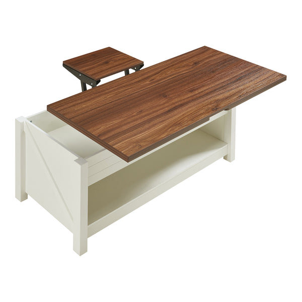 Masa cafea cu blat extesibil si ce se poate ridica Kasama 110x55x54 cm efect lemn nuc/alb [en.casa]