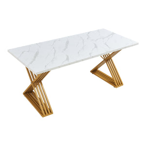 Masa sase persoane Hujaari 180x80x75 cm alb marmorat/auriu [en.casa]
