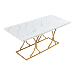 Masa 6 persoane Figa 180x80x75 cm alb marmorat/auriu [en.casa]